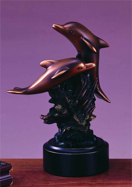 Two Dolphin Duo Statue Figurine Bronze Color